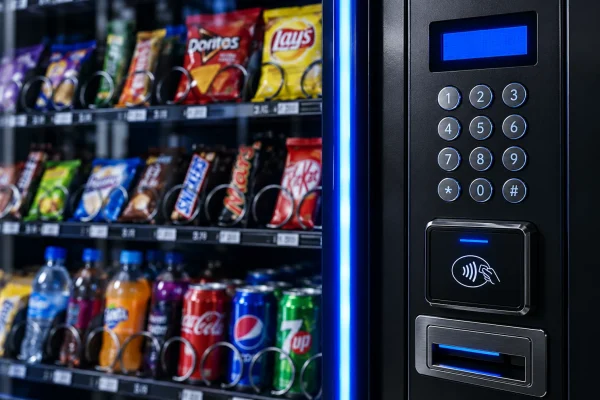 Blue-lit vending machine payment panel-3